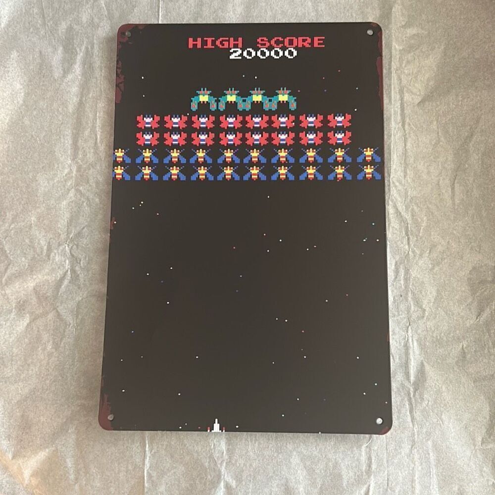 ￼ Retro Arcade Space Shooter Tin Sign – 12” x 8” | Vintage-Style Gaming Reproduc